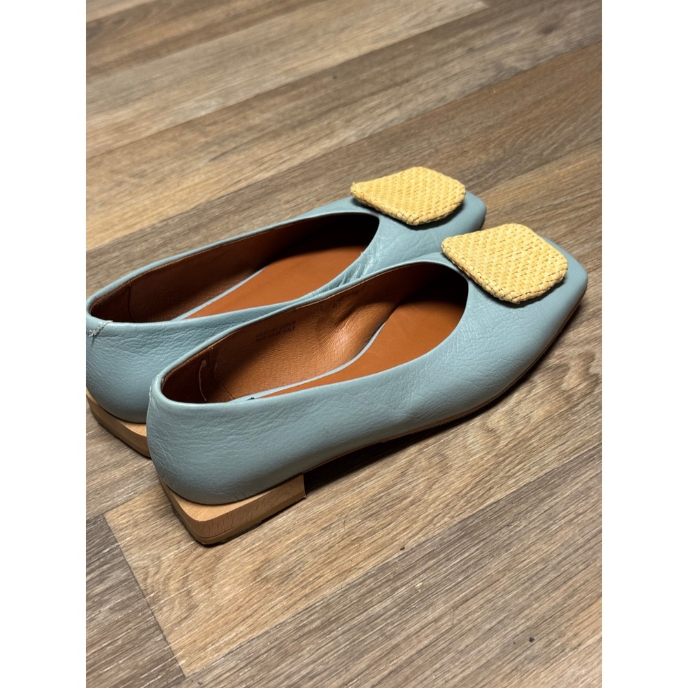 Angel Alarcon Light Blue Leather Square Toe Flats Woven Buckle Made in Spain - Picture 4 of 10